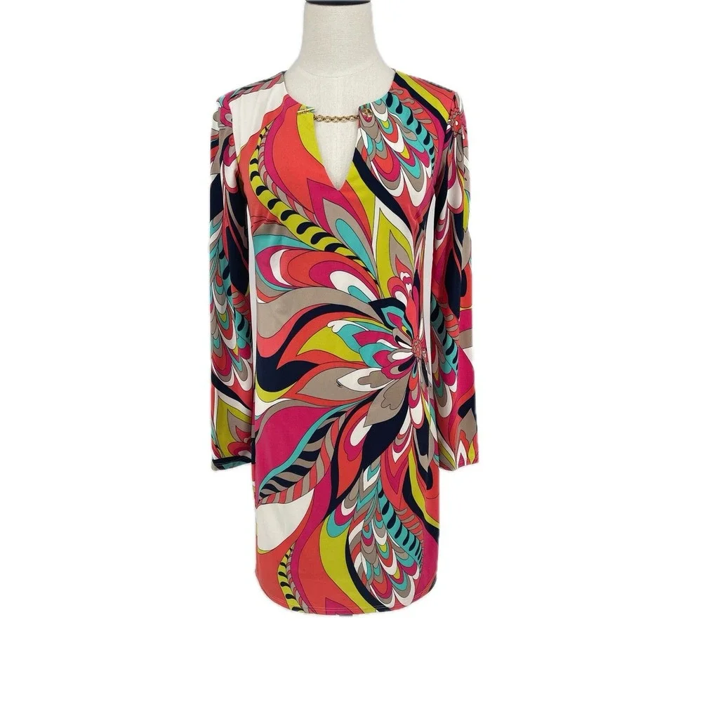 Trina Turk Multi Color Geometric Sheath Cocktail Dress Size 0 XS